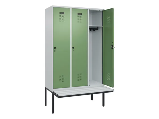 locker met bank,HxBxD 2120x1200x815mm,3vak,vak B 400mm,draaigrendel