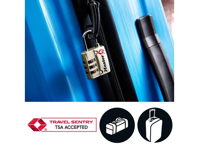 Hangslot Masterlock 4680EURDNKL 3-cijfer combinatie TSA nikkel 30mm