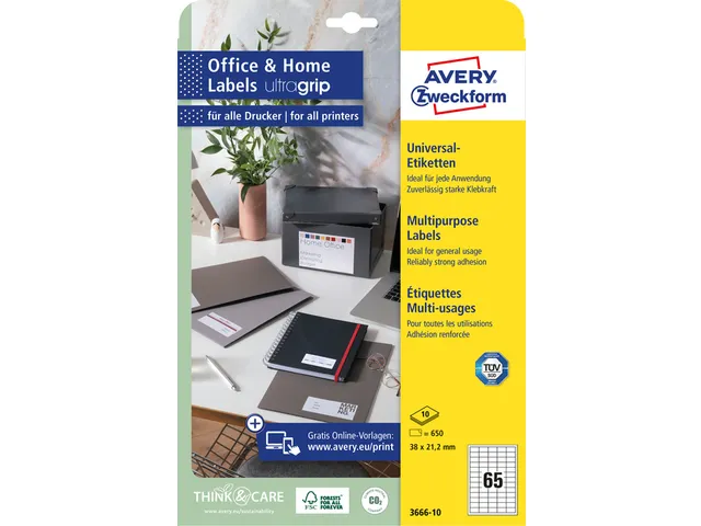 Etiquette Avery 3666-10 38x21,2mm blanc 650 pièces