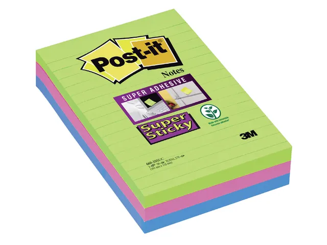 Memoblok 3M Post-it 660 Super Sticky 102x152mm lijn rainbow