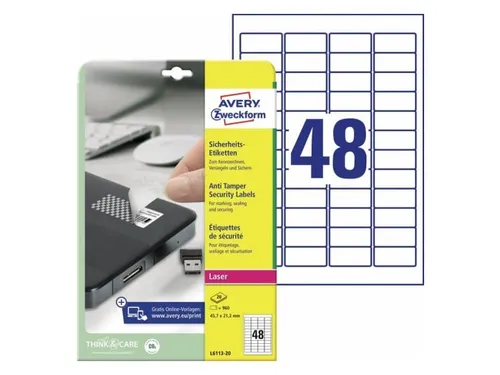 Veiligheidsetiket Avery 45.7x21.2mm Wit 960 stuks
