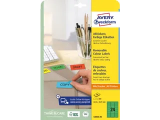 Avery Zweckform Gekleurde Afneembare Etiketten 63.5x33.9mm Groen - 1