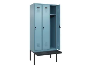 locker met bank,HxBxD 2120x900x815mm,3vak,vak B 300mm,draaigrendel - 1