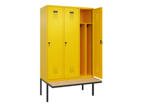 locker met bank,voor scheiding van kleding,HxBxD 2120x1200x815mm,3vak