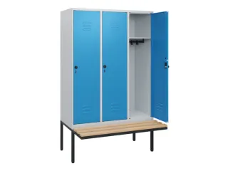 locker met bank,HxBxD 1950x1200x815mm,3vak,vak B 400mm,draaigrendel - 2