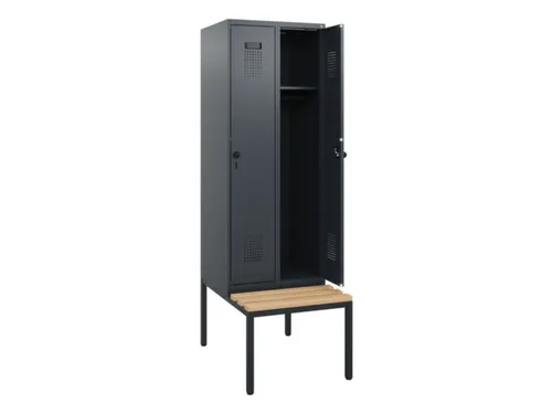 locker met bank,HxBxD 1950x600x815mm,2vak,vak B 300mm,draaigrendel