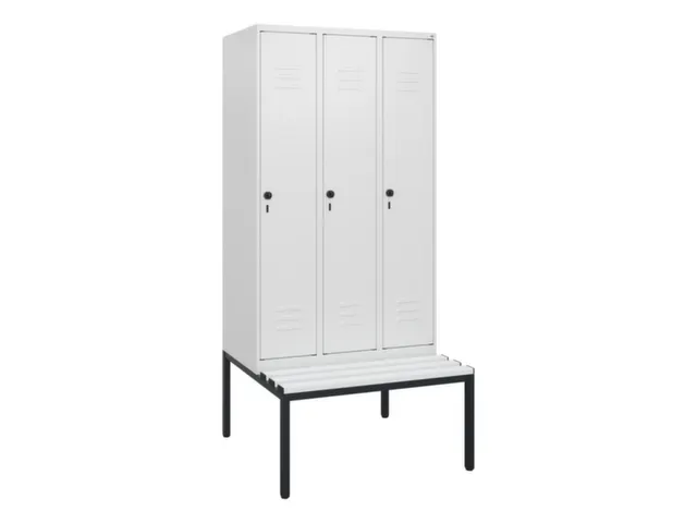 locker met bank,HxBxD 1950x900x815mm,3vak,vak B 300mm,draaigrendel