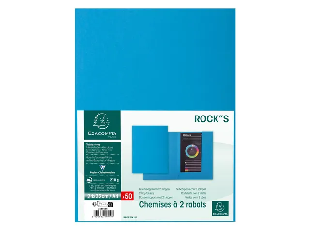 50 dossiermappen met 2 kleppen ROCK''S 220 24x32cm Blauw
