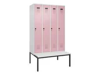locker met bank,HxBxD 2120x1200x815mm,4vak,vak B 300mm,draaigrendel - 2