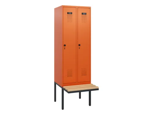 locker met bank,HxBxD 1950x600x815mm,2vak,vak B 300mm,draaigrendel