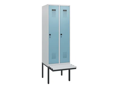 locker met bank,HxBxD 1950x600x815mm,2vak,vak B 300mm,draaigrendel