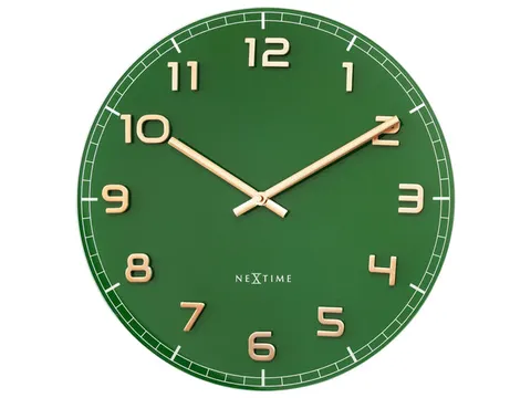Wandklok Nextime dia 40cm Groen glas/Aluminium Classy Medium