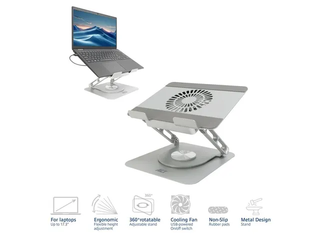 Laptopstandaard ACT 360 draaibaar met ventilator
