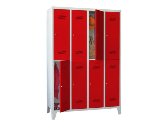 dubbeldekse locker,HxBxD 1850x1200x500mm,4x2vak.,RAL7035,front RAL3000