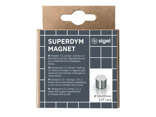 Magneten Sigel voor glasbord set 5stuks zilverkleurig 10x10x10mm
