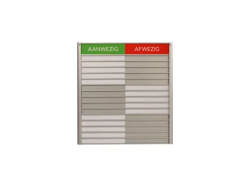 Menoor In-Uit bord 15 namen Aluminium Aanwezig/Afwezig Groen/rood