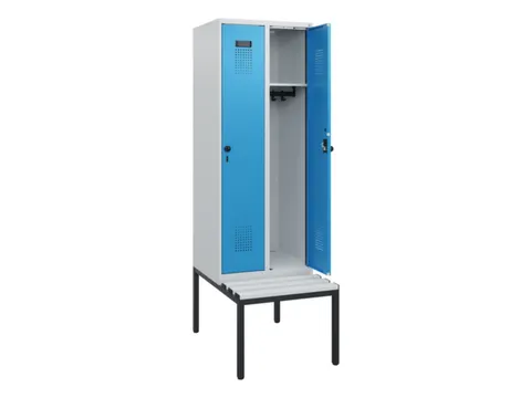 locker met bank,HxBxD 1950x600x815mm,2vak,vak B 300mm,draaigrendel