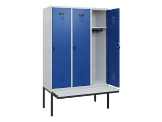 locker met bank,HxBxD 1950x1200x815mm,3vak,vak B 400mm,draaigrendel - 1