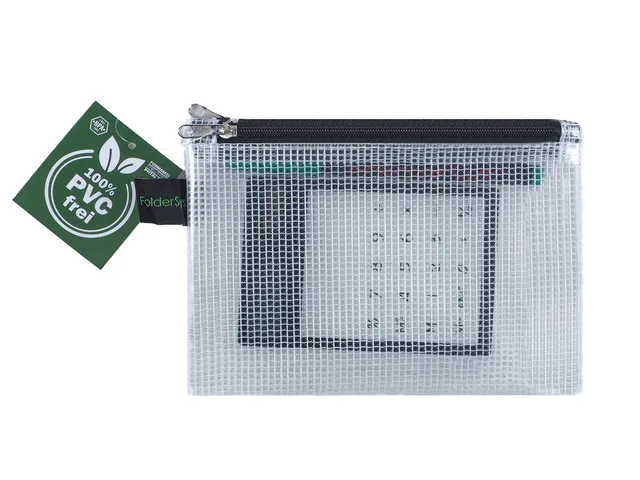 Trousse Foldersys A6 EVA transp sans PVC 2 comp fermeture éclair noir