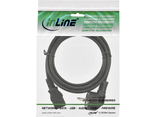 Kabel inLine STROOM C13 recht - CEE7/7 haaks 1,8 meter zwart