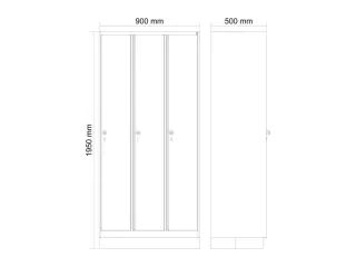 locker,HxBxD 1950x900x500mm,3vak,vak B 300mm,cil.-slot,sokkel - 4