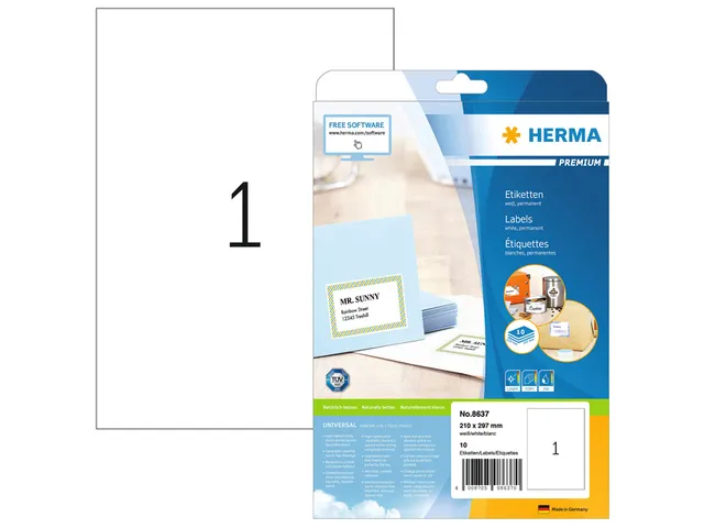 HERMA 8637 Premium etiketten A4 210x297mm Wit 10 stuks