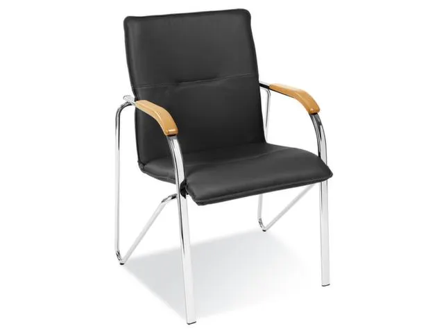 Beklede Stoel Leder en kunstleer Zwart 4Poten Beuken Armleuningen