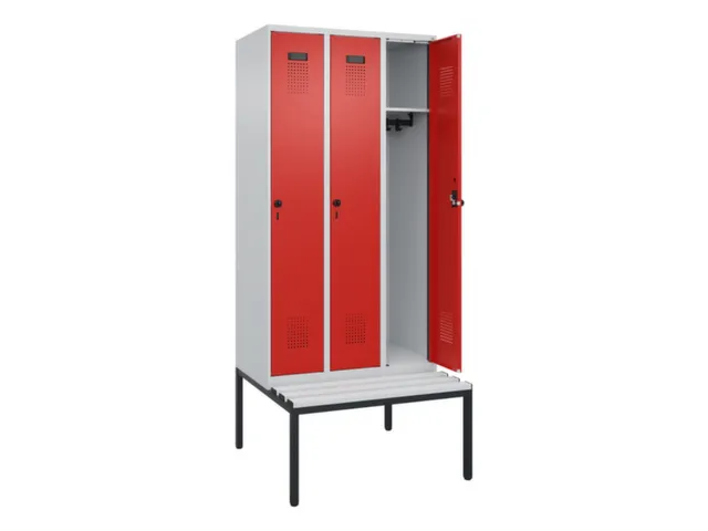 locker met bank,HxBxD 2120x900x815mm,3vak,vak B 300mm,draaigrendel