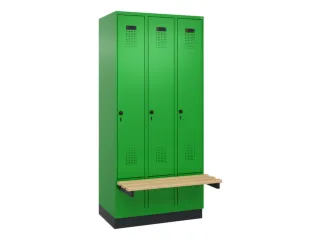 locker met bank,HxBxD 1950x900x815mm,3vak,vak B 300mm,draaigrendel - 2