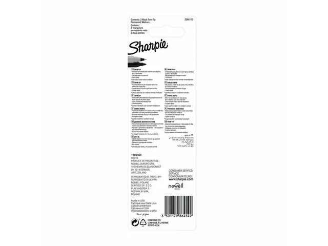 Feutre Sharpie Twin TIp ogive 0,5mm et 0,9mm blister de 2 pièces noir