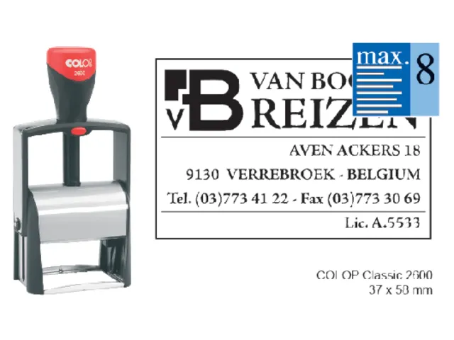 Tekststempel Colop 2600 +bon 8regels 58x37mm zwart