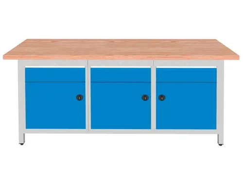 werkbank,HxBxD 860x2000x750mm,onderstel RAL3003,fronten RAL3003