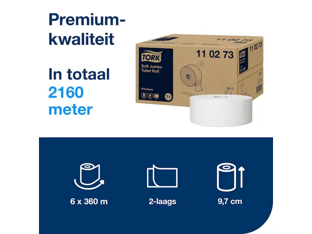 Toiletpapier Tork T1 Jumbo 2-laags Wit Premium 110273 Pallet