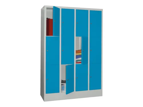 lockerkast,HxBxD 1850x1200x500mm,4x3vakken,RAL7035,front RAL5012