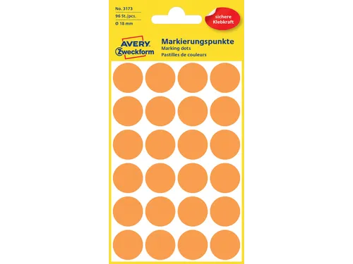 Etiket Avery Zweckform 3173 Rond Ø18mm Lichtoranje 96 Stuks