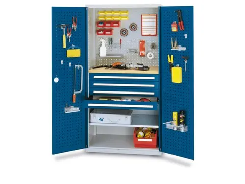 Materiaalkast Gesleufde Deuren 1950x1000x600mm 4laden 1legbord Ral5010