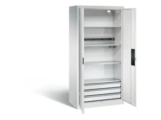 acculaadkast 1950x930x500mm 5stekkerdozen 230V cil.-slot front RAL7035 - 1