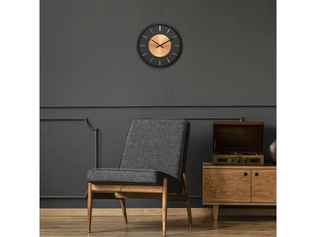 Wandklok NeXtime Retro II 25cm zwart/koper metaal