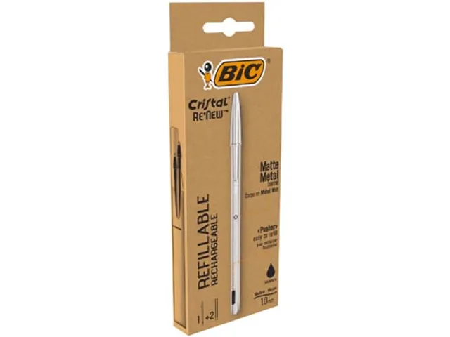 balpen Cristal Re-new, zilveren lichaam zwarte inkt