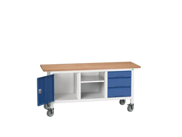 werkbank,HxBxD 830x1750x600mm,multiplexblad,uitrusting: 3laden,kast