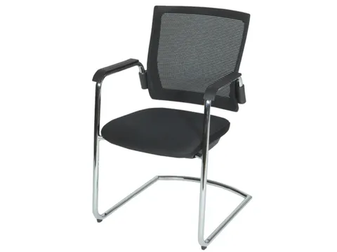 Conferentiestoel Serie 105 Zwart Stof Mesh Rug Sledeframe Armleuningen