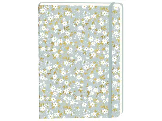 Notitieboek witte bloemen A5 lijn 92 pagina's softcover grijs - 1