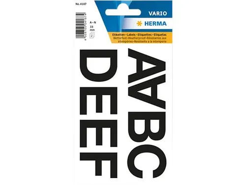 Etiket Herma 4187 33mm Letters A-N Zwart Folie 17 stuks