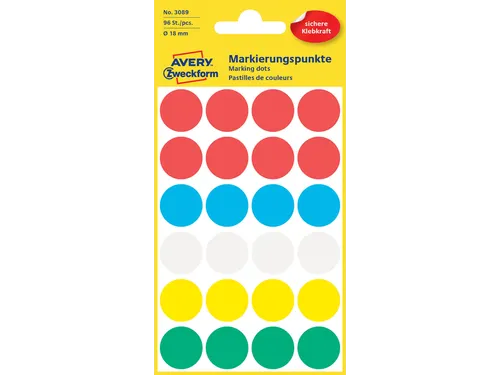 Etiket Avery Zweckform 3089 Rond Ø18mm Assorti 96 Stuks