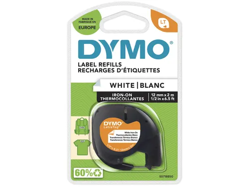 Labeltape Dymo Letratag 18769 strijkbaar 12mm Zwart Op Wit S0718850
