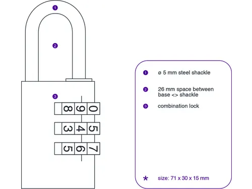Hangslot Pavo Messing met cijferslot 30x41x13mm