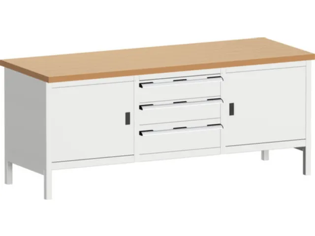 bloc établi HxlxP 840x2000x750mm plateau hêtre rouge force 1200kg