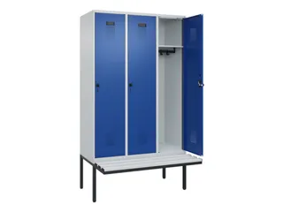 locker met bank,HxBxD 2120x1200x815mm,3vak,vak B 400mm,draaigrendel - 1