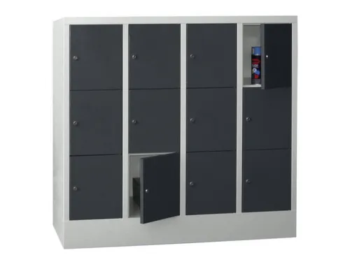 lockerkast,HxBxD 1187x1600x500mm,4x3vakken,RAL7035,front RAL7016