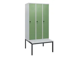 locker met bank,HxBxD 1950x900x815mm,3vak,vak B 300mm,draaigrendel